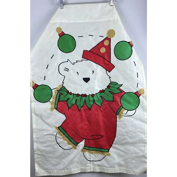 Juggling Christmas Bulbs Colorful White Bear Embroidered Hvywght Outdoor Flag - Picture 5 of 7